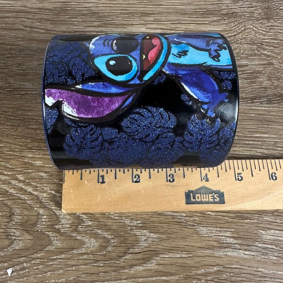 Disney Stitch Ceramic Coffee Mug 14 Oz Black & Blue With Glittery Design Hand Wa - Picture 6 of 6